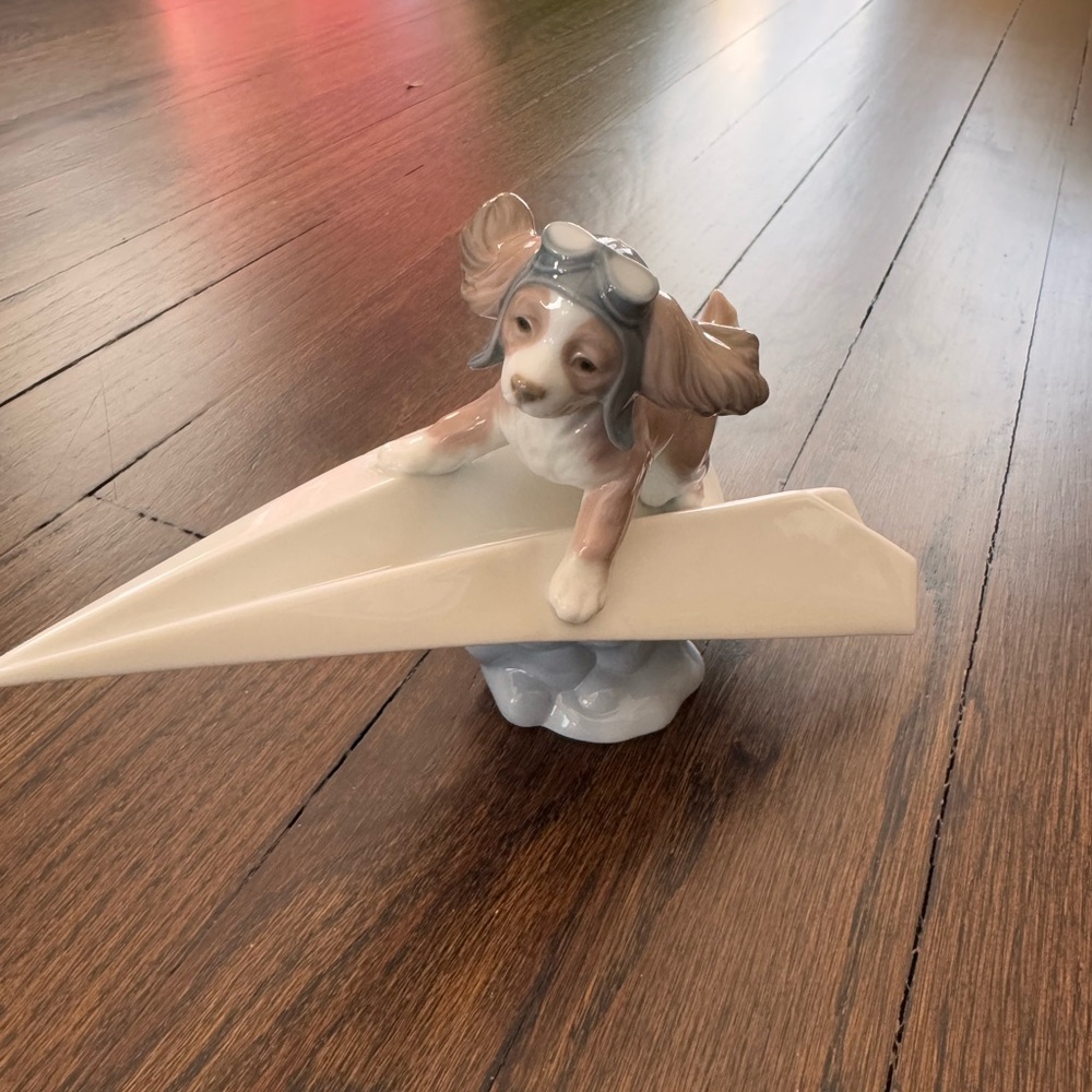 Lladro #6665 "Let's Fly Away" Dog Aviator Paper Airplane Figurine w/Box